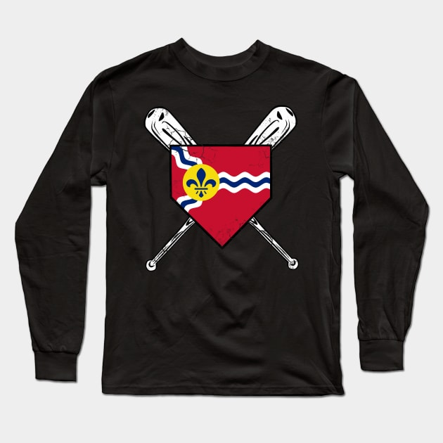 St Louis Flag Home Plate Baseball Long Sleeve T-Shirt by E